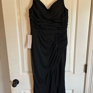 Azazie Black Cowl Neck Ruched Maxi Dress